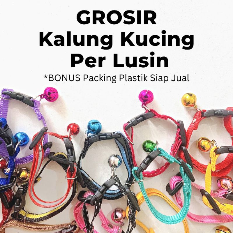 Kalung Kucing GROSIR per 12pcs / satu lusin murah kalung hewan banyak motif warna