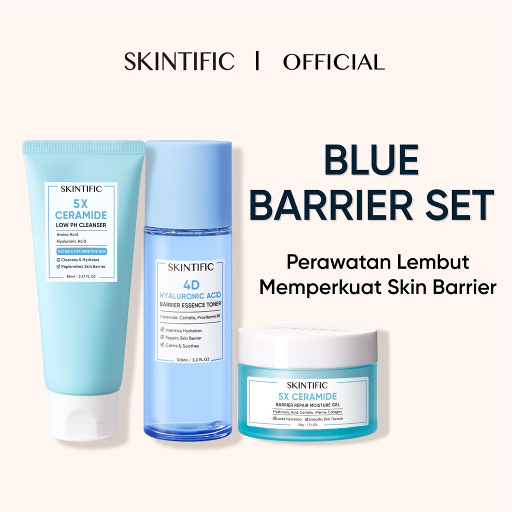 SKINTIFIC - 5X Ceramide Repair Skin barrier Kit with Barrier Repair Moisturizer Pelembab Wajah + Hyaluronic Acid Toner Toner Pelembab + Low pH Cleanser Pembersih Facial Wash【BPOM】