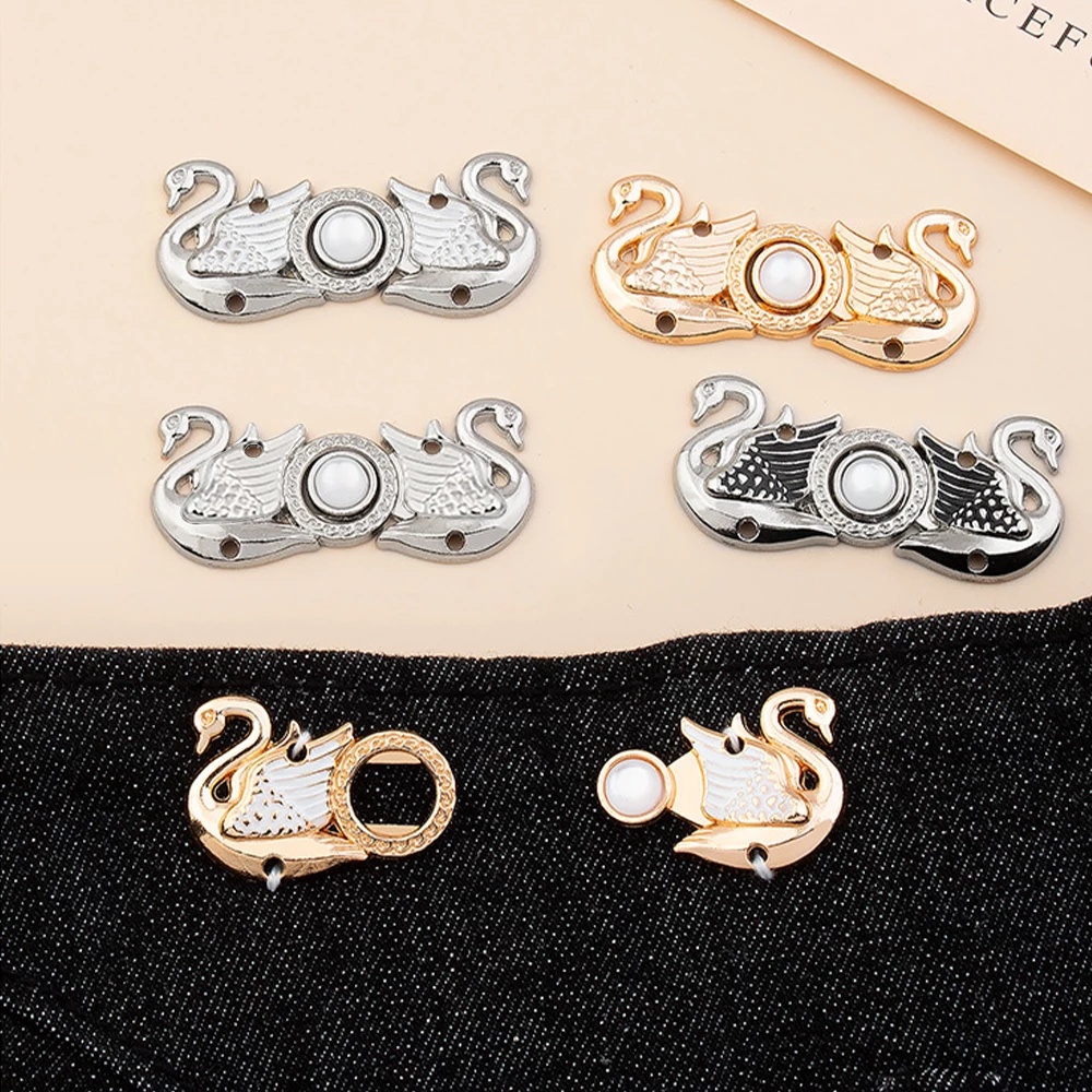 1set Rok Celana Adjustable Klip Pinggang Dilepas Logam Swan Mengencangkan Pinggang Tombol Logam Mengencangkan Pinggang Tombol Aksesoris Pakaian Untuk Wanita