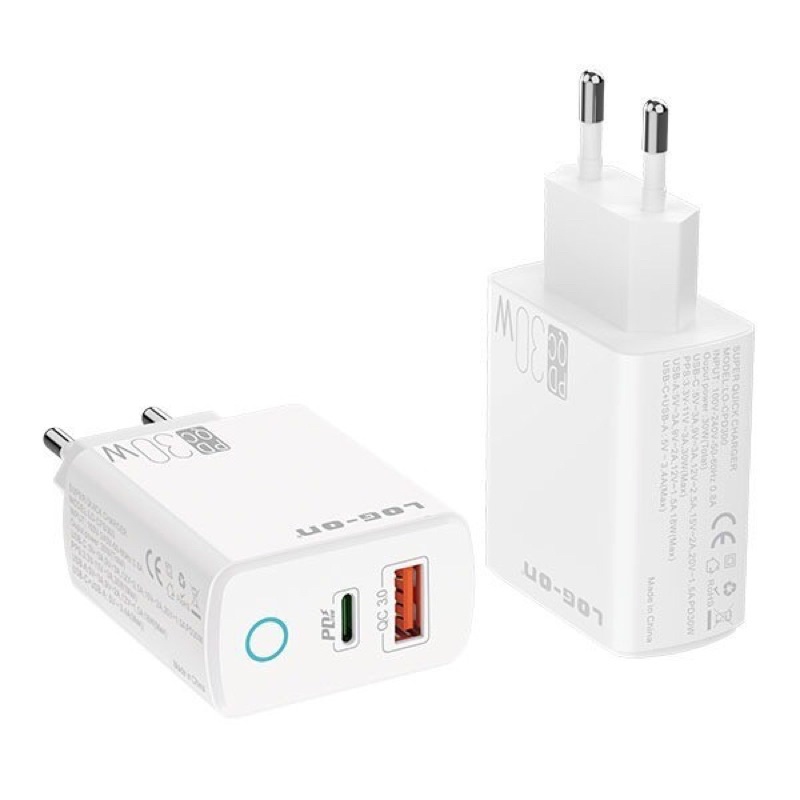 Batok Adaptor Charger Log on 30W PD Super Quick Charge Fast Charging