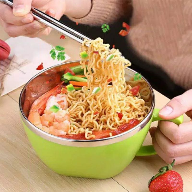 ~ PIYOSHI08 ~ Fresh Bowl Mangkok Stainless Tangkai Pegangan Pakai Tutup PD44