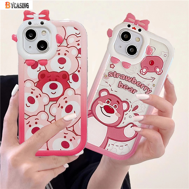 Realme 10 C55 C35 C30 C31 C25Y C25 C25s 9i C21 C12 C11 C20 C21Y C17 C15 C3 5i 6i 7i 5s 5 C2 Narzo 50A Prime Cute Strawberry Bear Manyo Kartun Busur-Simpul Monster Lensa Soft Case BY