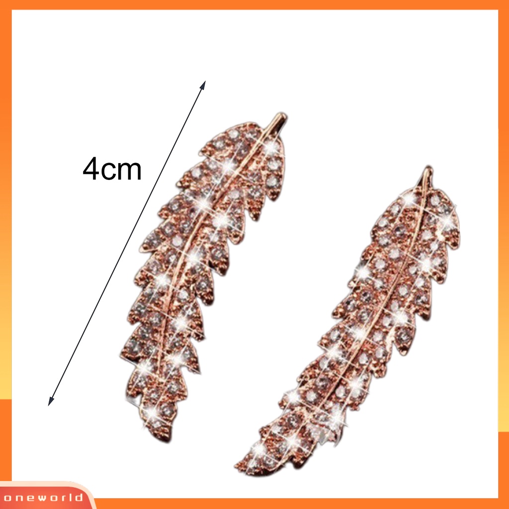 [WONE] 1pasang Wanita Anting Daun Berlian Imitasi Perhiasan Electroplating Sparkling Stud Earrings Untuk Pernikahan