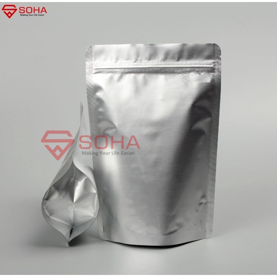 PVM-011 per 50 Lembar Standing Foil Pouch Ziplock Aluminium Foil Zipper Silver Packing Plastik Klip Kemasan Saset Snack / Zip Lock Plastik Kantong Makanan