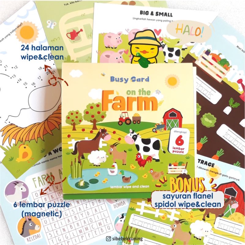 Busy Card on The Farm | Wipe and Clean | BONUS Sayuran Flanel (DEFECT)