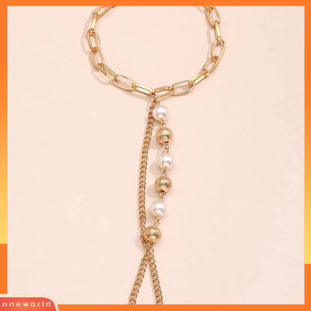 [ONE] Wanita Gelang Mutiara Imitasi Stainless Terhubung Patchwork Gelang Circlet Set Aksesoris Tangan