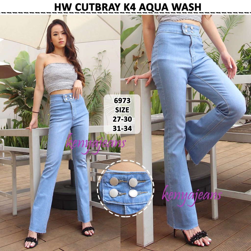 7C-G CELANA JEANS PREMIUM HIGHWAIST CUTBRAY KANCING 4 ~ HIGHWAIST BOOTCUT JEANS ~ STREACH JEANS ~ BIRU MUDA WASH ~ 27 - 34