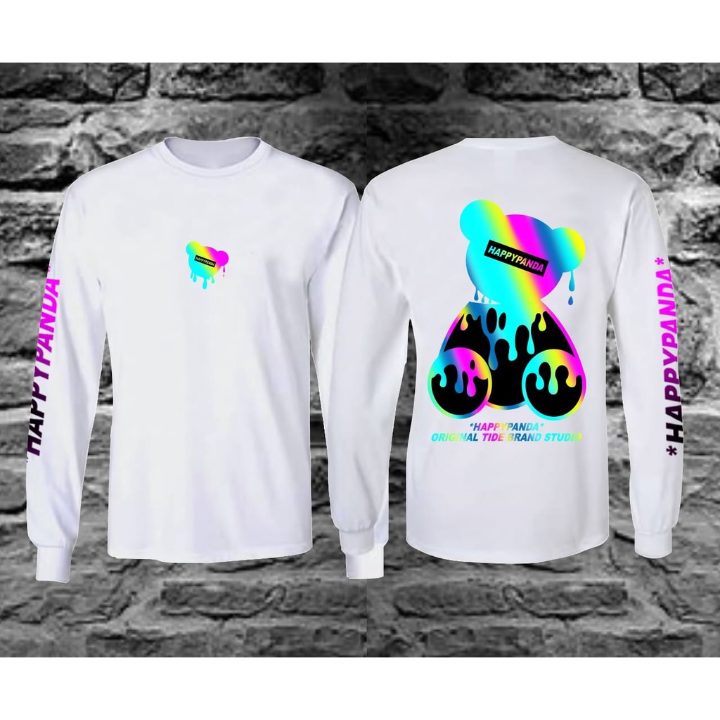 Kaos T-shirt Lengan Panjang Pria Terbaru/ Kaos Distro Pria/Kaos Happy Panda Putih Terbaru /Kaos Anim