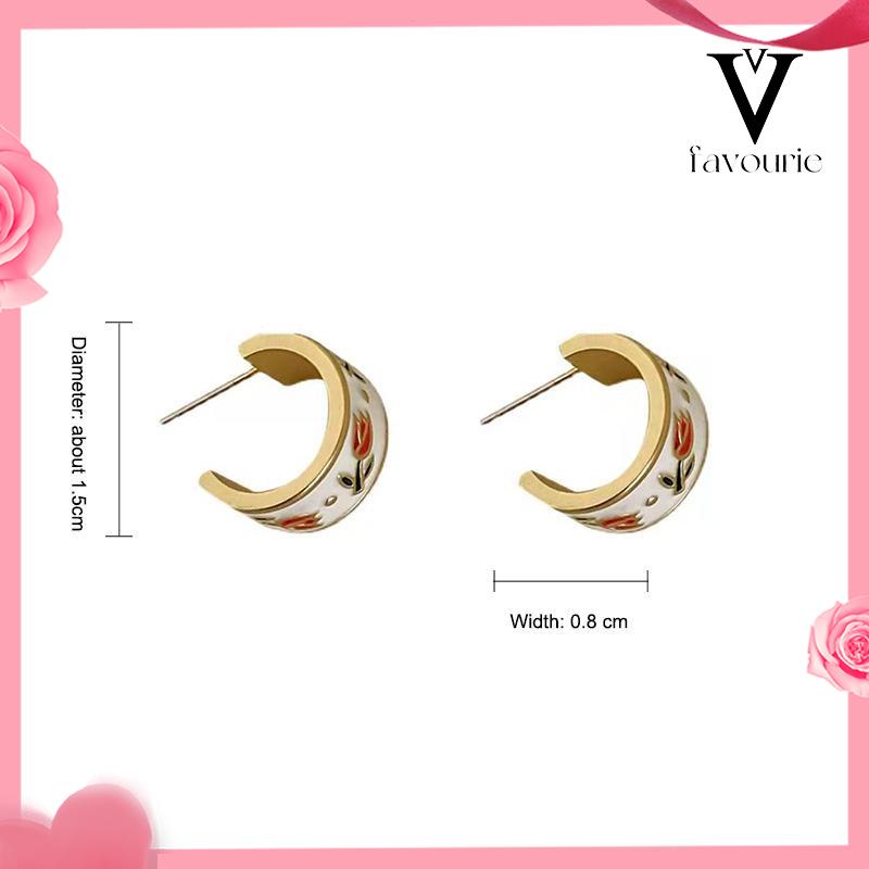 CODCODRetro Musim Semi Tulip Lingkaran C Cincin Gaya Hong Kong s925 Sterling Silver Stud Earrings-FA-FA