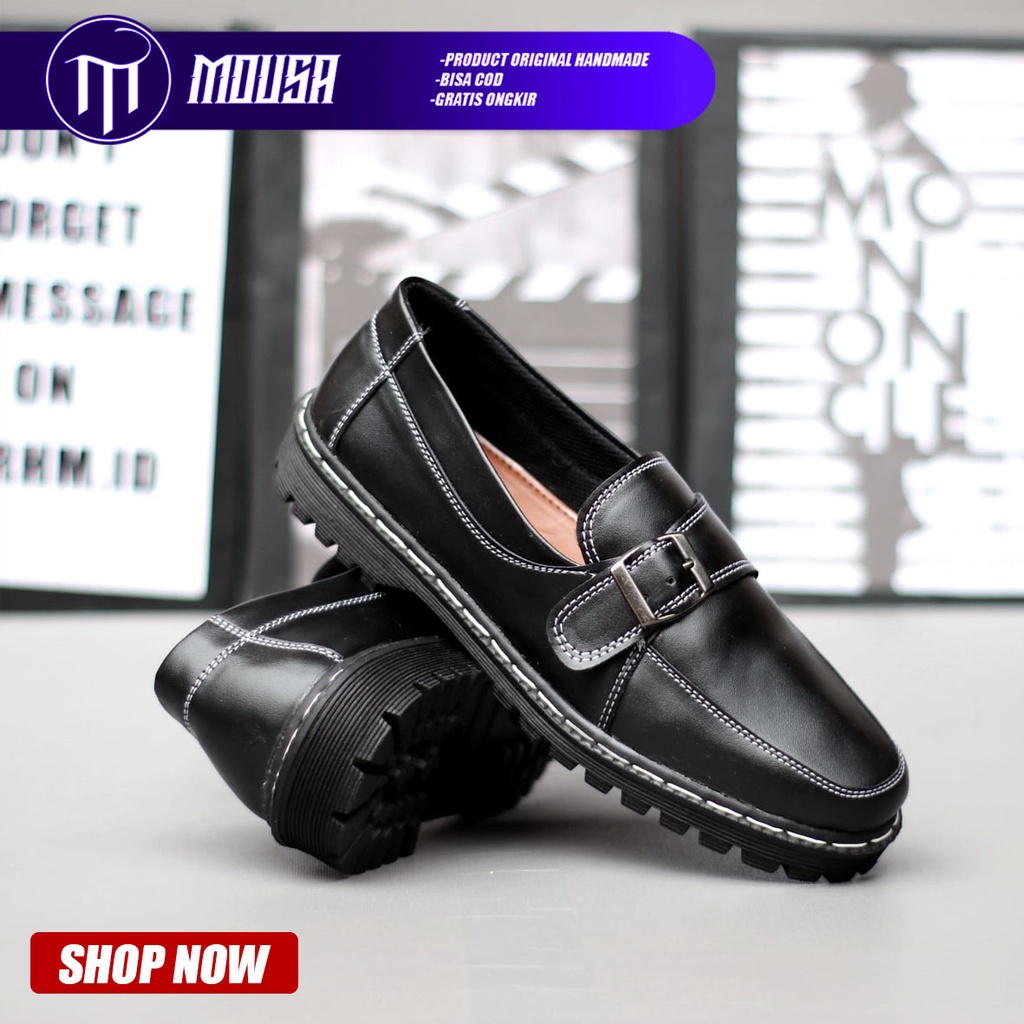 Sepatu Formal Kerja Pantofel Pria Docmart Hitam Kulit Sintetis Mousa Domo
