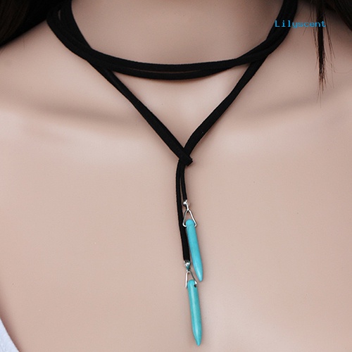 [LS] Wanita Bohemian Turquoise Pendant Tali Panjang Choker Kalung Perhiasan Rantai