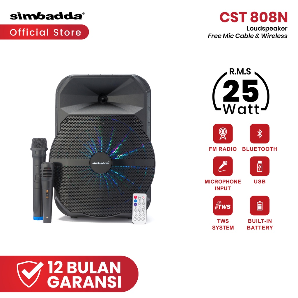 SPEAKER KARAOKE BLUETOOTH SIMBADDA CST 808N BONUS 2 MICS (WIRELESS AND CABLE) + TWS