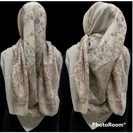 HIJAB VOAL JUMBO SYARI MOTIF BAMBU CREAM PREMIUM