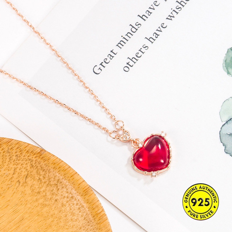 Rantai Klavikula Ultra-Halus Hati Merah Kecil Retro Untuk Wanita U1125