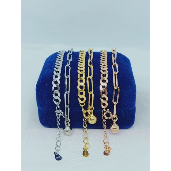gelang rantai paperclip kombinasi sn +1 bel / gelang perak asli silver 925 lapis emas/ gelang fashion wanita terbaru
