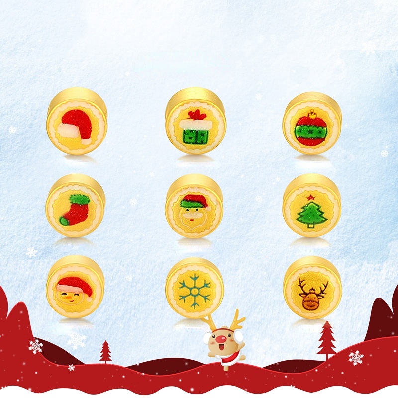 Goldkingdom Perhiasan Fashion Emas Asli Kadar 375Bangkok Aksesoris Ready Stock Hadiah Berlapis Emas 3D Santa Snowman Pasangan Laki-Laki Dan Perempuan Gelang Liontin