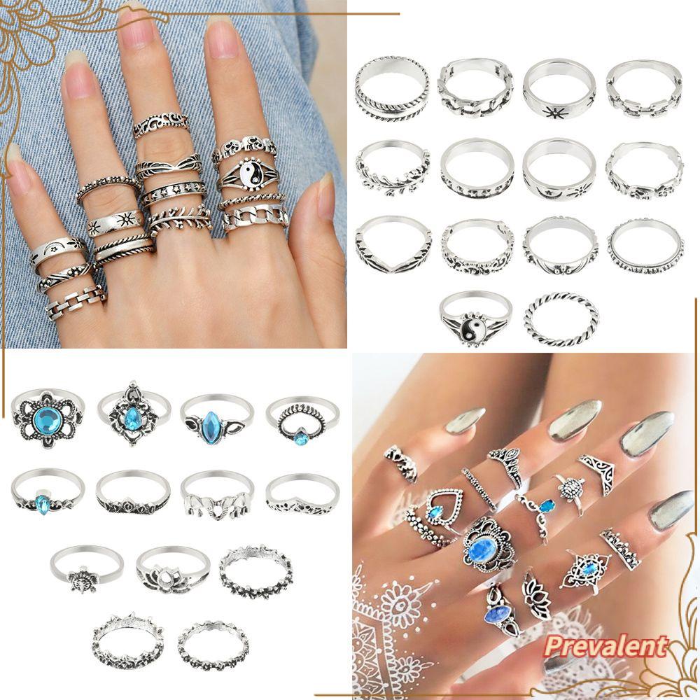 Preva Set Cincin Hati Berlian Imitasi Punk Gothic Vintage Knuckle Rings