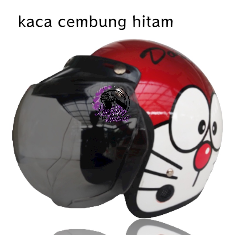 Helm Bogo Retro Classic Dewasa Motif Doraemon Kaca Datar Kaca Cembung, Kaca Datar Gold, Kaca Datar b
