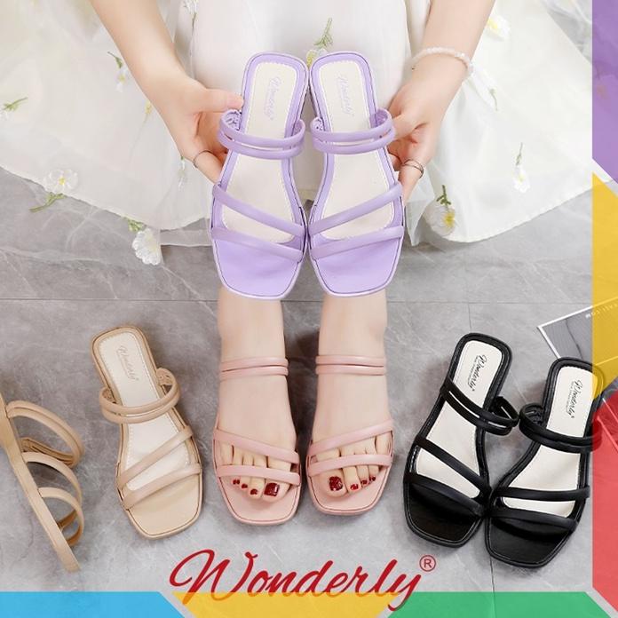 ㅦ 713-1 Sandal Sepatu Wedges Wanita Ban 2 Wonderly Sendal Selop Cewek Jelly Karet Tawana ザ