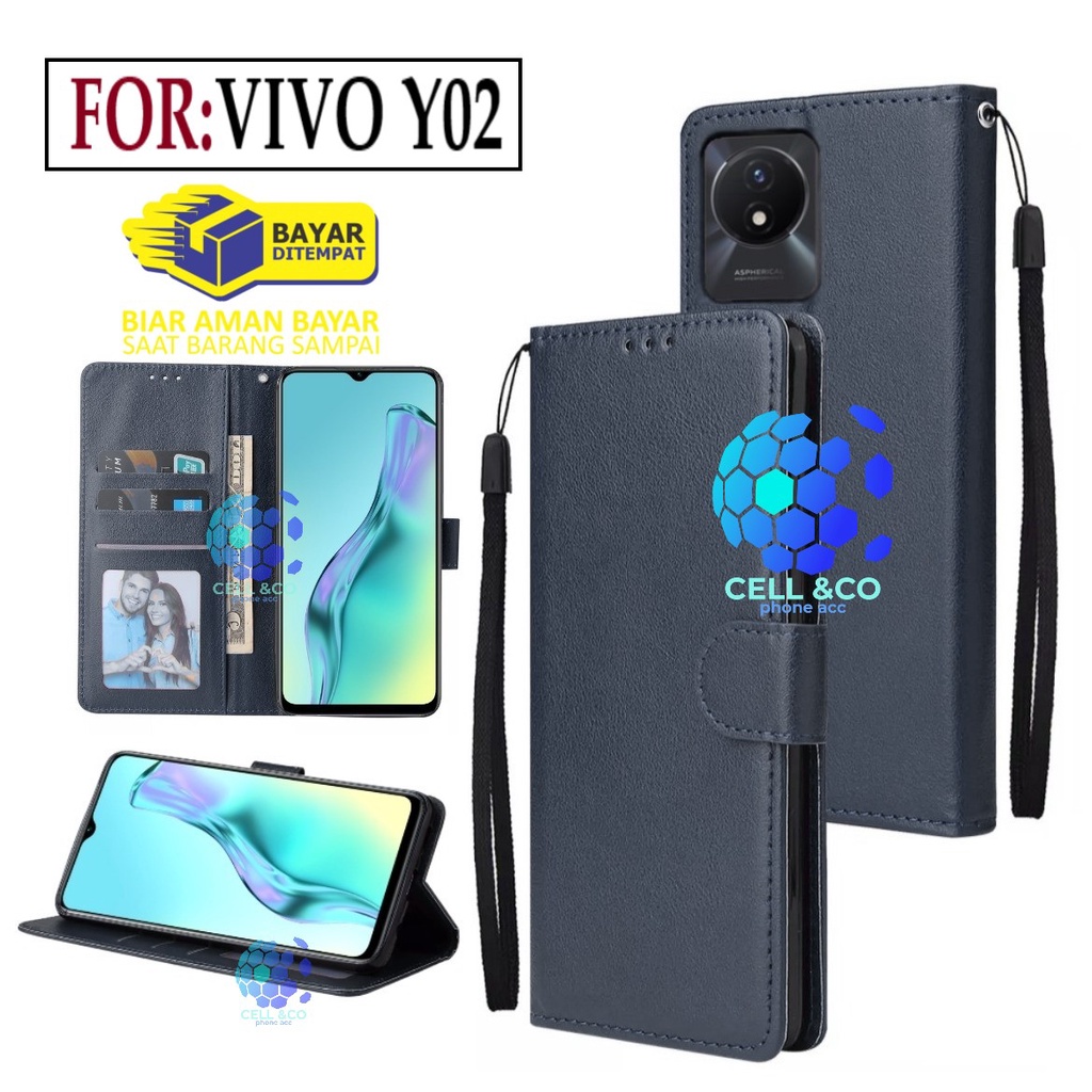 FLIP COVER VIVO Y02 LEATHER WALLET PREMIUM FLIP CASE BUKA TUTUP KESING HP CASING FLIP CASE WALLET VIVO Y02