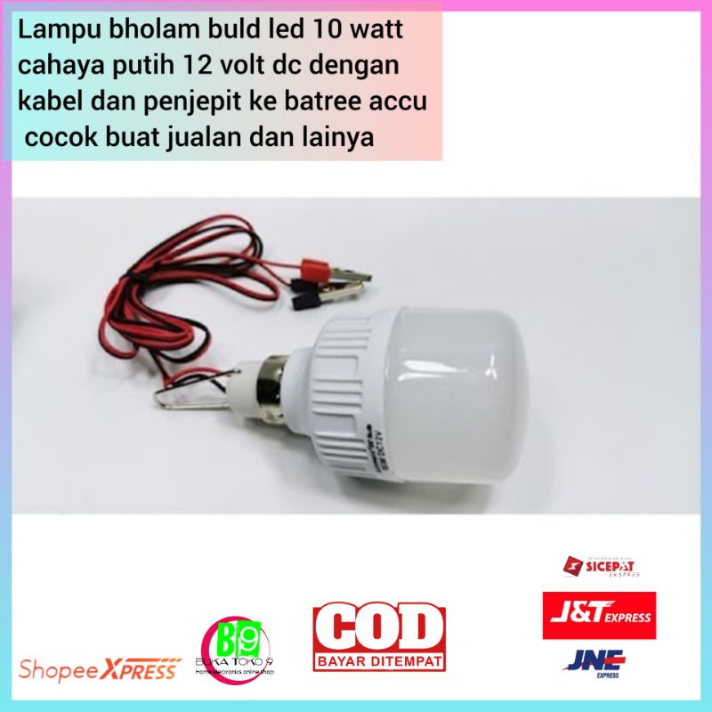 Jual Lampu Bholam Buld Led Watt Cahaya Putih Volt Dc Dengan Kabel Dan Penjepit Ke Batree