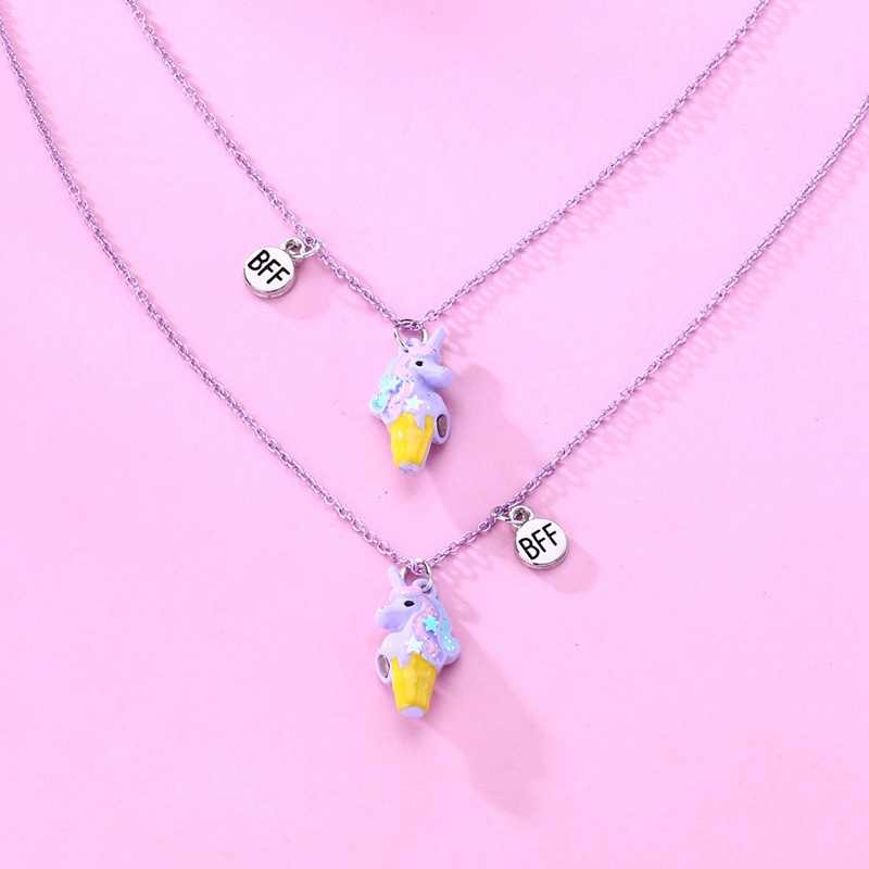 2pcs/set Liontin Rantai Bentuk Unicorn Lucu Sahabat Kalung BFF Persahabatan Anak Perhiasan Hadiah Untuk Perempuan