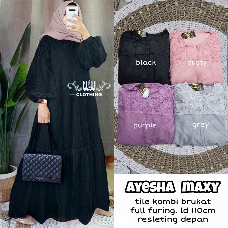 AYESHA MAXY MATT TILE.KOMBI BRUKAT FULL FURING DRESS BRUKAT GAMIS BRUKAT POLOS ATASAN BRUKAT OOTD KO