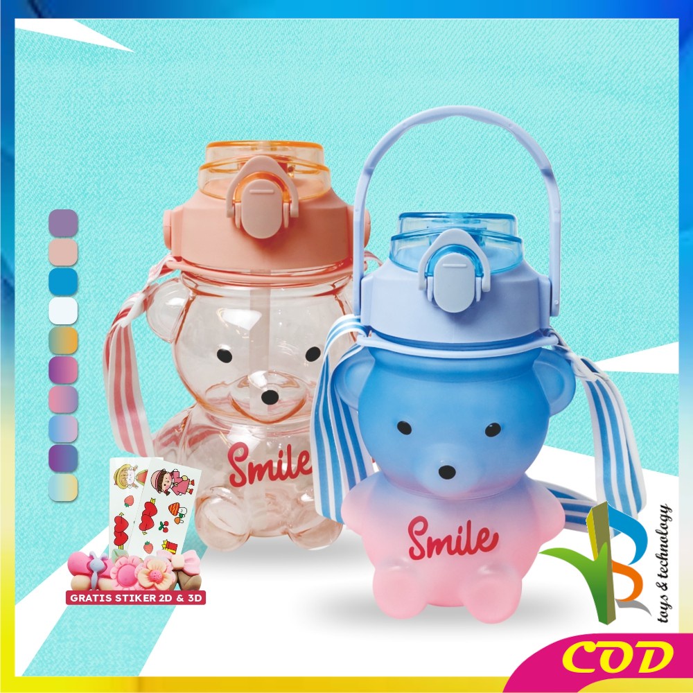 RB-C589 C592 Botol Minum Anak Boneka Bear Beruang 1 Liter Polos Gradasi / Tumbler Minum Anak Karakter Bear Gemoy Pelangi