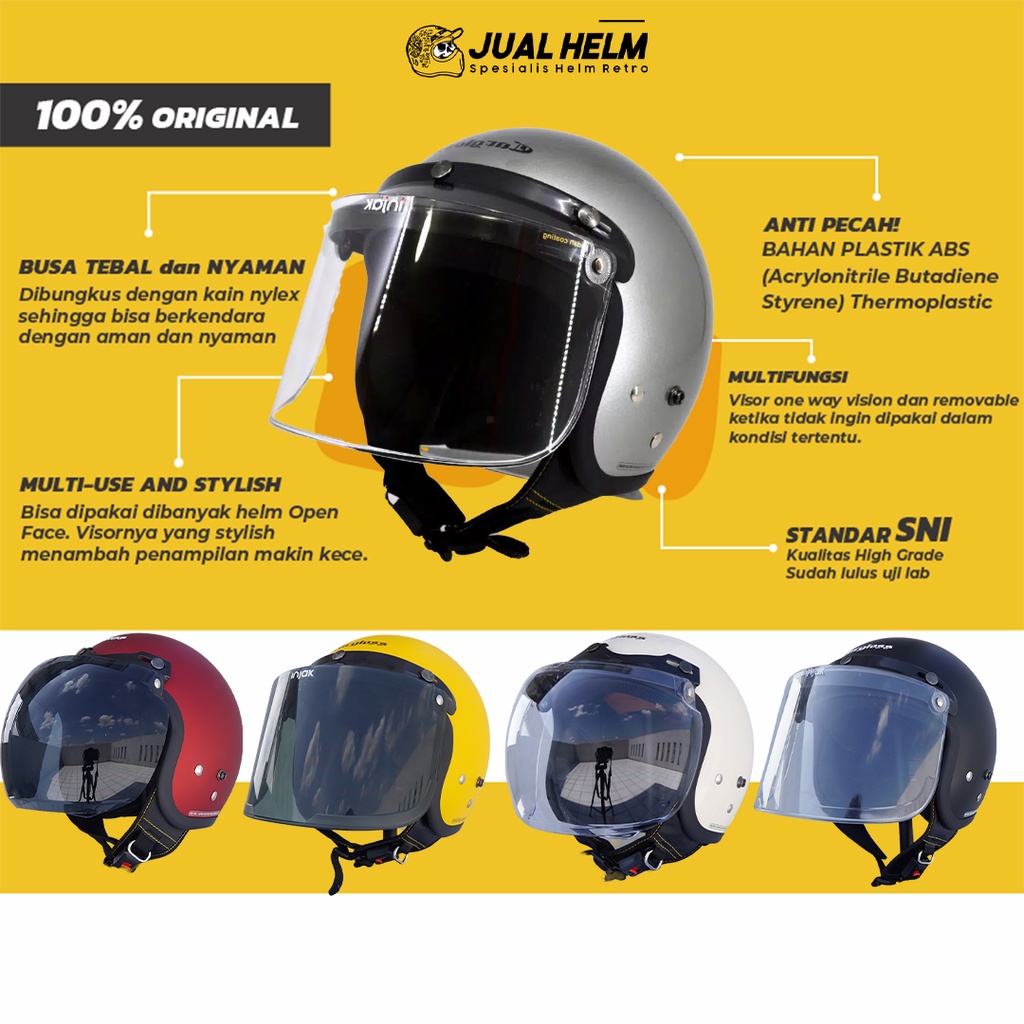 Helm Cargloss Retro + Free Visor / Kaca Flat / Bubble - Gratis Ongkir  (Helm Bogo Retro/ Helm Classic )