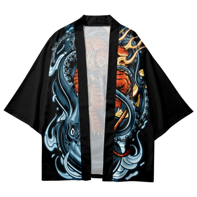 baju kimono Japanese Cartoon  Tiger Printed Traditional Kimono Beach Shorts Summer Couple Women Men Streetwear Cardigan Yukata pria wanita