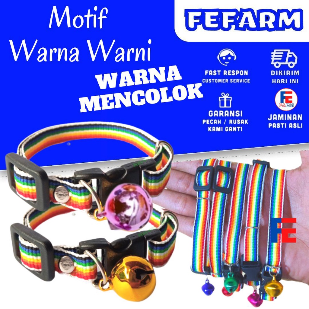 Kalung Leher Kucing Anjing dengan Lonceng 14mm Warna Warni Pelangi / Kalung Kucing Cats FEFARM