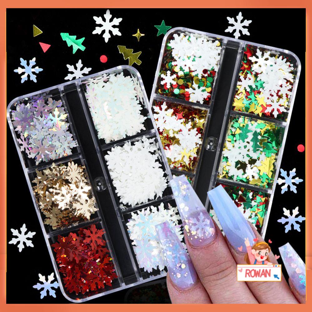 R-flower Stiker Kuku Natal Sparkly Nail Decals DIY Aksesoris Kuku Untuk Dekorasi Nail Art