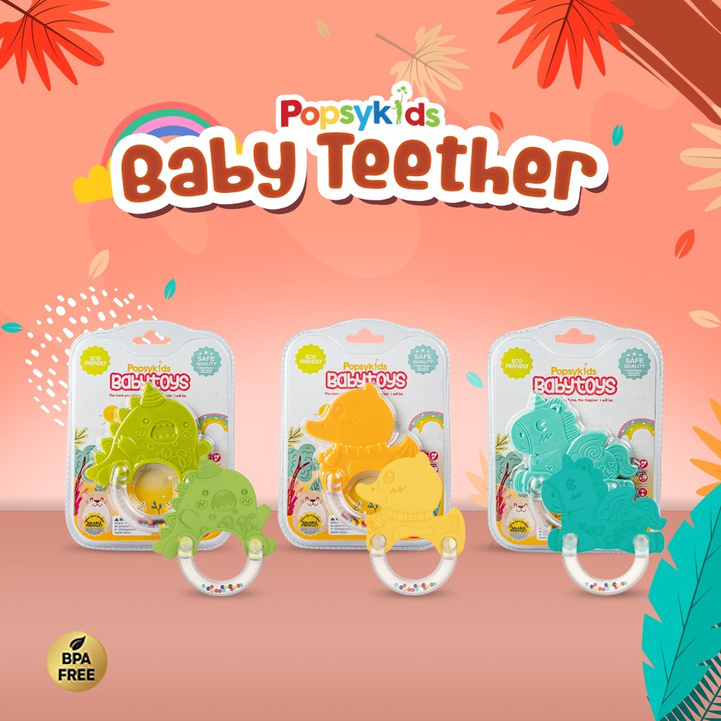 Popsykids Baby Silicone Teether | Mainan Gigitan Bayi BPA Free Premium Silicone