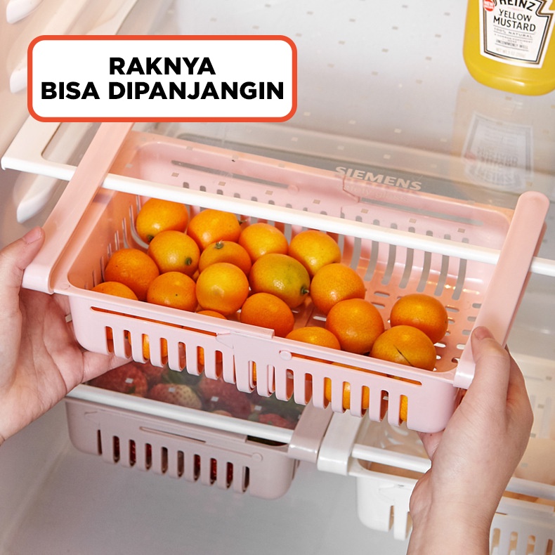 Laci Keranjang Sliding Penyimpanan Kulkas / Rak Tambahan Kulkas Serbaguna Sliding Rack Multifungsi Organizer Kulkas