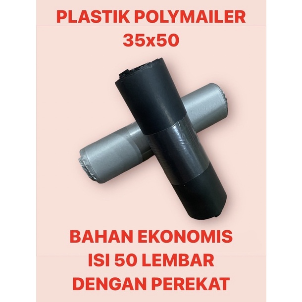 35x50 | 50 LEMBAR PLASTIK POLYMAILER SILVER HITAM BAHAN HD EKONOMIS