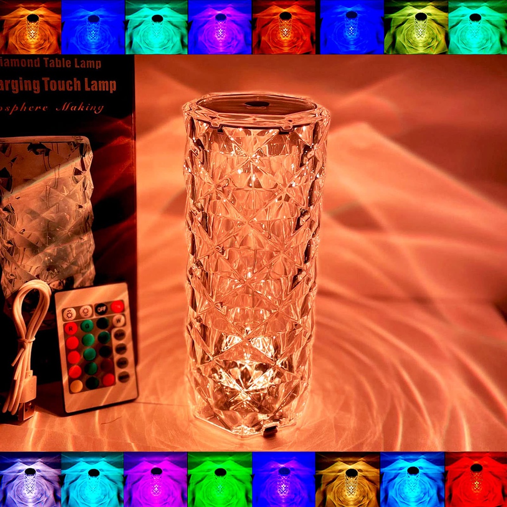 # HJ # Lampu Meja Mawar LED Crystal 16 colour / light Lampu Tidur Aesthetic / Lampu Hias LED Crystal Rose Diamond Table Lamp USB charging + Remote