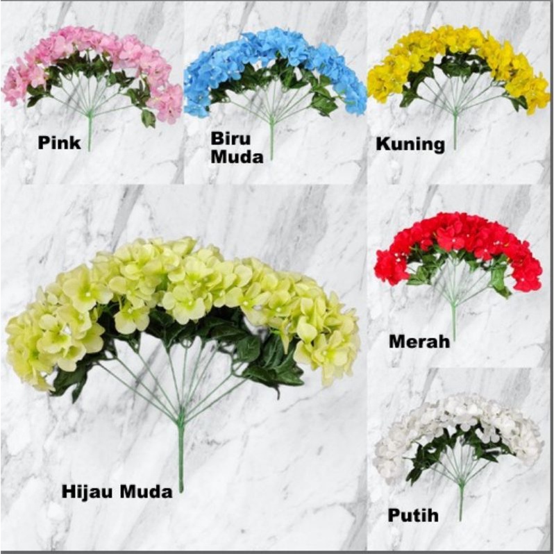 Bunga Plastik Soka Hortensia Artificial 9 Tangkai