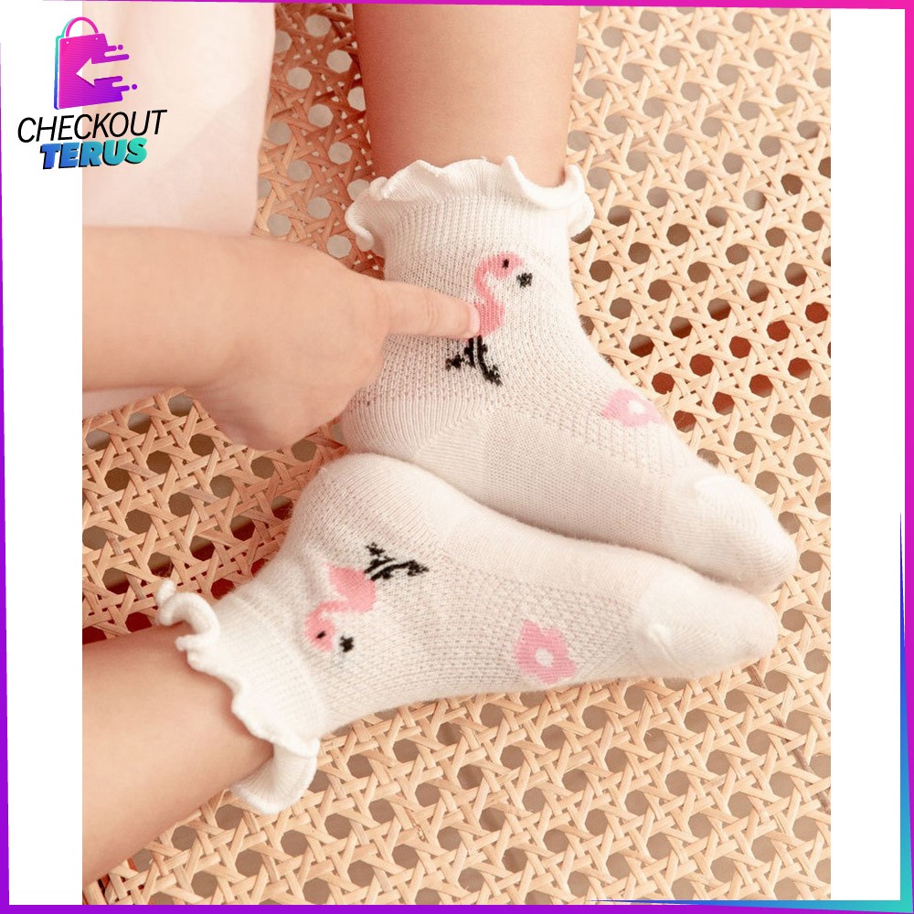 CT P380 Kaos Kaki Anak Perempuan Renda Karakter Buah Bunga Aksen Ruffle Kaus Kaki Breathable Baby Socks