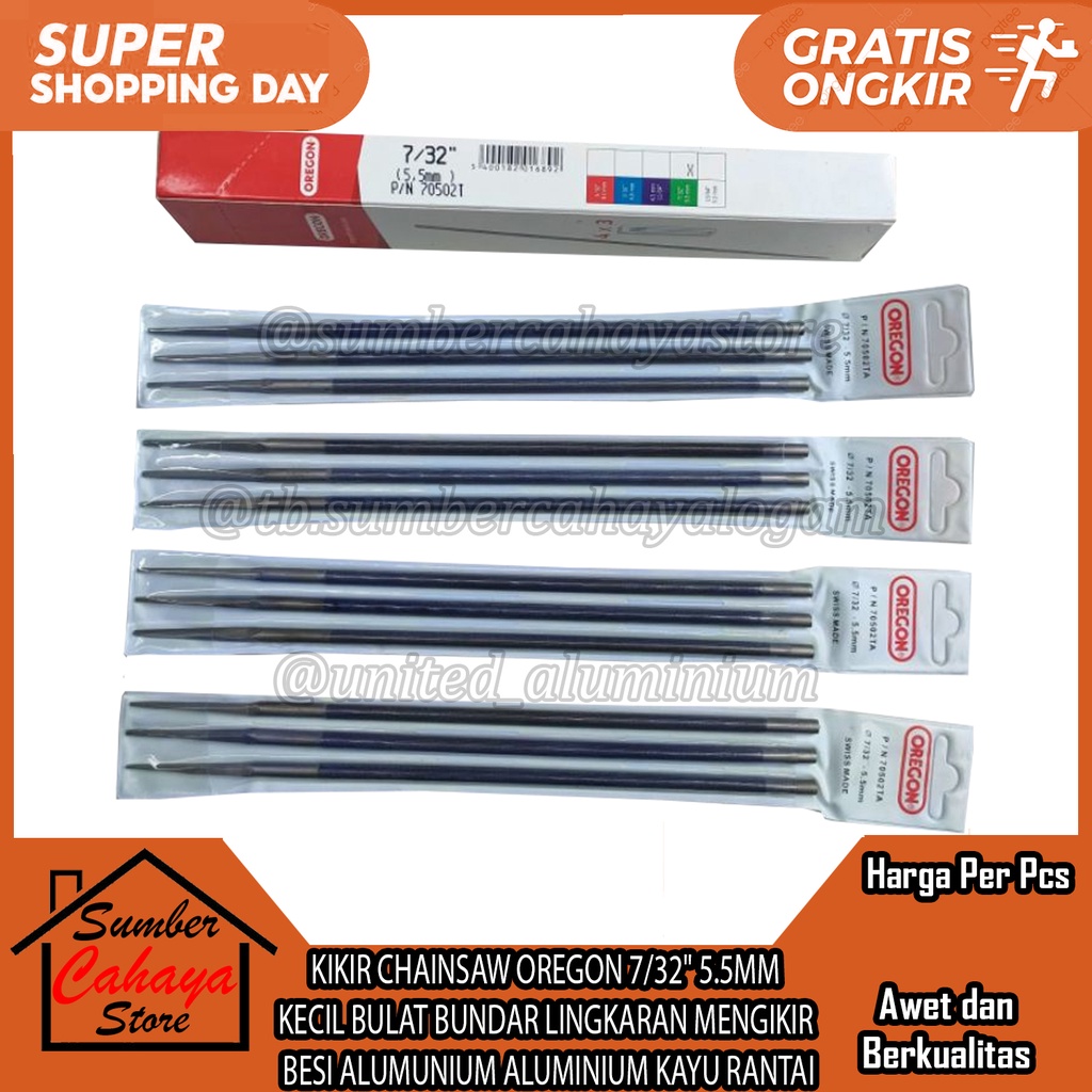 KIKIR CHAINSAW OREGON 7/32" 5.5MM KECIL BULAT BUNDAR LINGKARAN MENGIKIR  BESI ALUMUNIUM ALUMINIUM ME