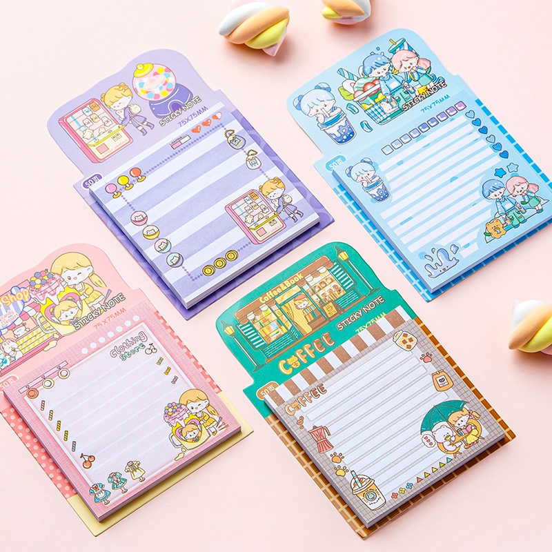 50lembar Gadis Kartun Lucu Sticky Notes Mahasiswa Portable Mini Note Pad