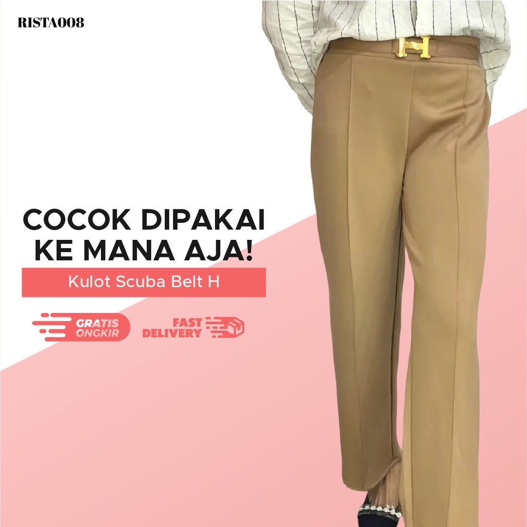 Kulot Scuba Belt H Highwaist Pants Celana Panjang Kerja Wanita Kantor Outfit Kekinian