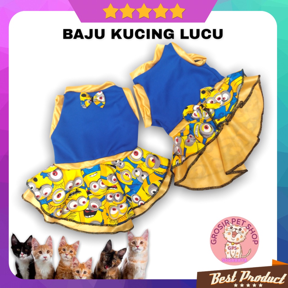 Baju kucing lucu polos rok motif all size ecer grosir pakaian dan aksesoris hewan