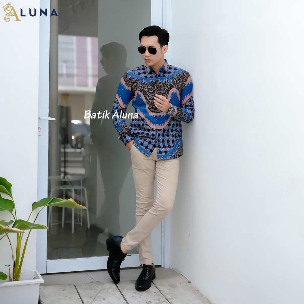 Baju Kemeja Batik Pria Cowok Lengan Panjang Slimfit Atasan Batik Premium Pria Cowok Batik Pekalongan Kekinian Original Modern Seragam Kantor Jumbo SBA 01