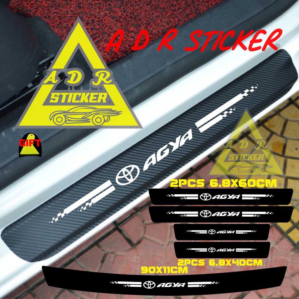 5pcs sticker sill plate karbon 3d mobil agya sticker karbon 3d pelindung pijakan kaki mobil toyota a