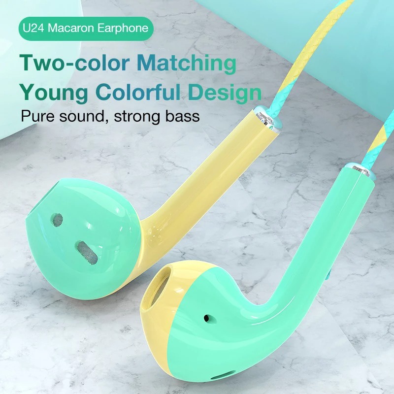 Headset Macaron U24 Handsfree Matte Colorfull Hifi Stereo Extra Bass Dengan Mic Jack 3.5mm Earphone Untuk Handphone Smartphone