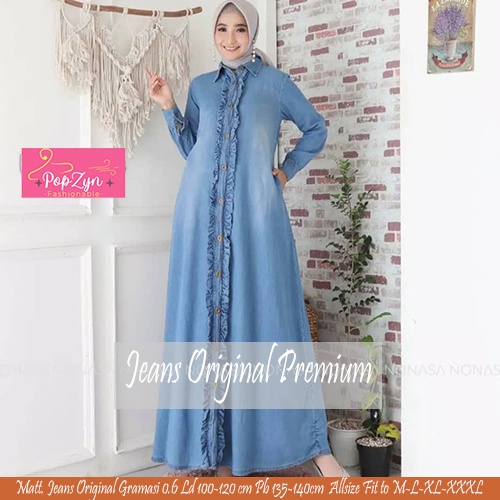 popzyn.id - Gamis Jeans Wanita Hanun Dress Original Premium Terbaru - Gamis Jeans Jumbo Trendy - Gam