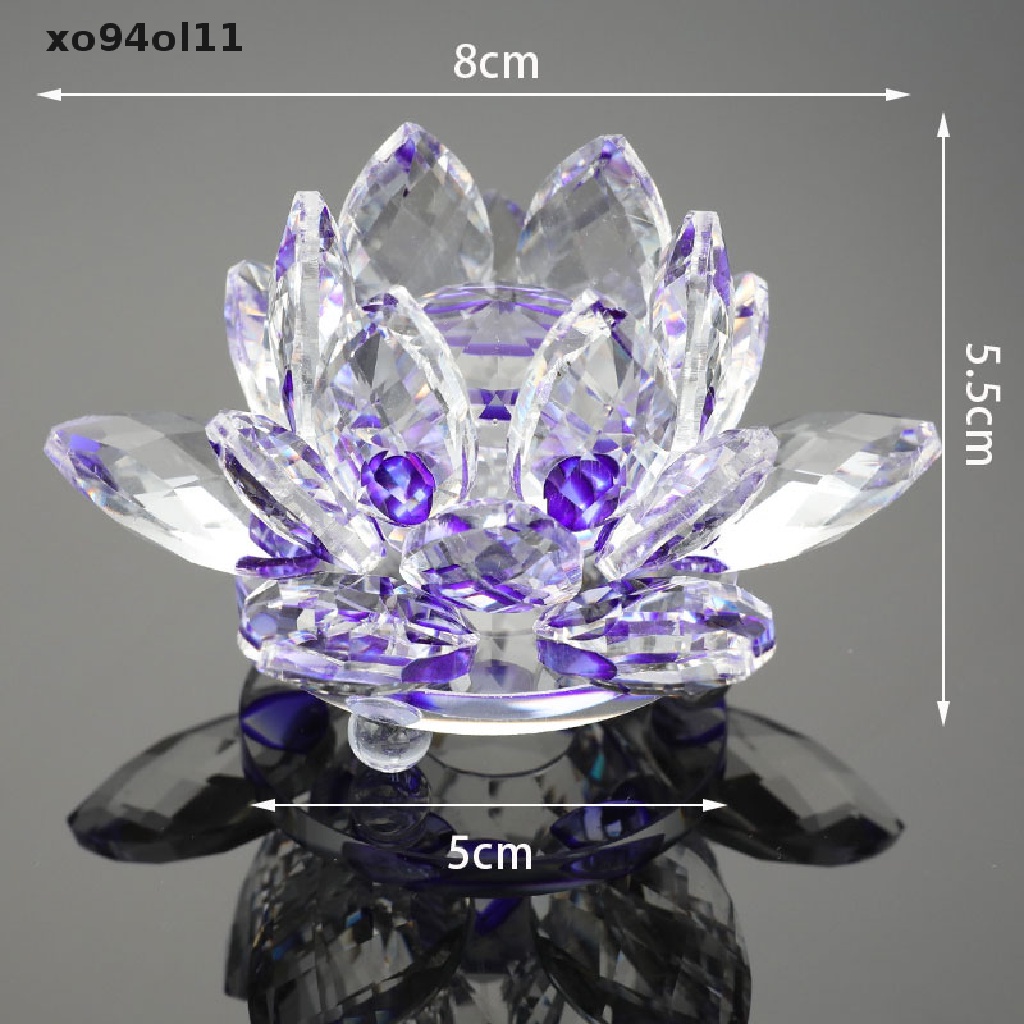 Xo 80mm Kristal Lotus Bunga Kerajinan Tangan Kaca Paperweight Fengshui Ornamen OL