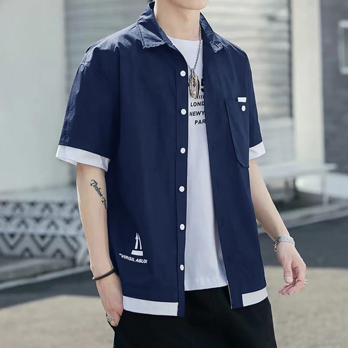 Branded Kemeja Hem Pria Kasual Jefry Lengan Pendek Pria Katun Toyobo