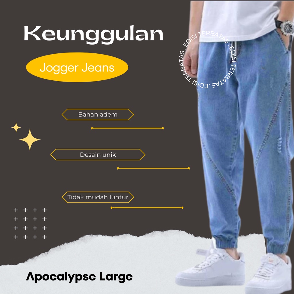 Theqacip || Jogger Jeans Pria - Jeans Ripped - Celana Jogger Pria " Light Blue "
