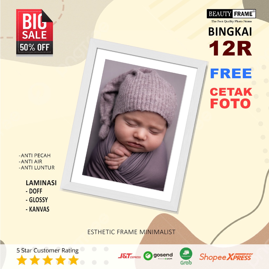 PAKET FOTO 12R | FRAME MINIMALIS ESTETIK GRATIS CETAK FOTO | LAMINASI DOFF GLOSSY KANVAS | BEAUTY FR